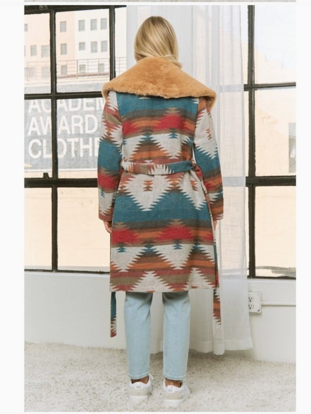 Aztec Jacket Shacket with Contrast Fur Showl Collar - Picture 4 of 13